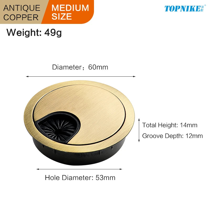 50/53/60mm Office Table Wire Hole Covers Computer Desk round metal decoration box Furniture Hardware Fittings
