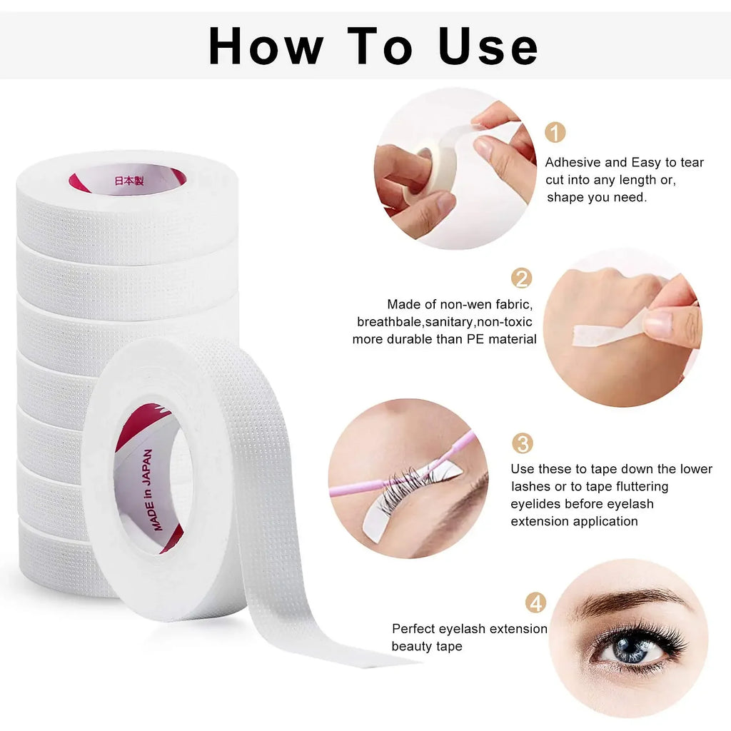 6 Rolls Japanese Insulating Tape for Eyelash Extension Lint Free Under Eye Pads Breathable Non-woven Tape Paper Eyelash Patch