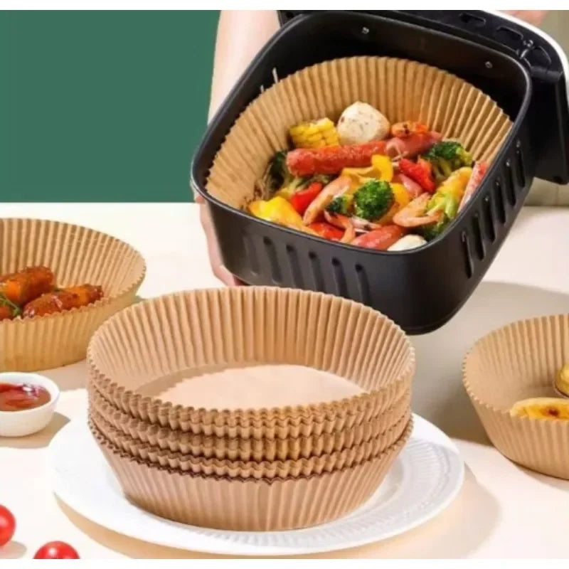 Air Fryer Paper Oven Paper Disposable Send Brush Non-Stick Airfryer Baking Papers Liners Parchment Paper for Baking Microwave Imagen secundaria del producto