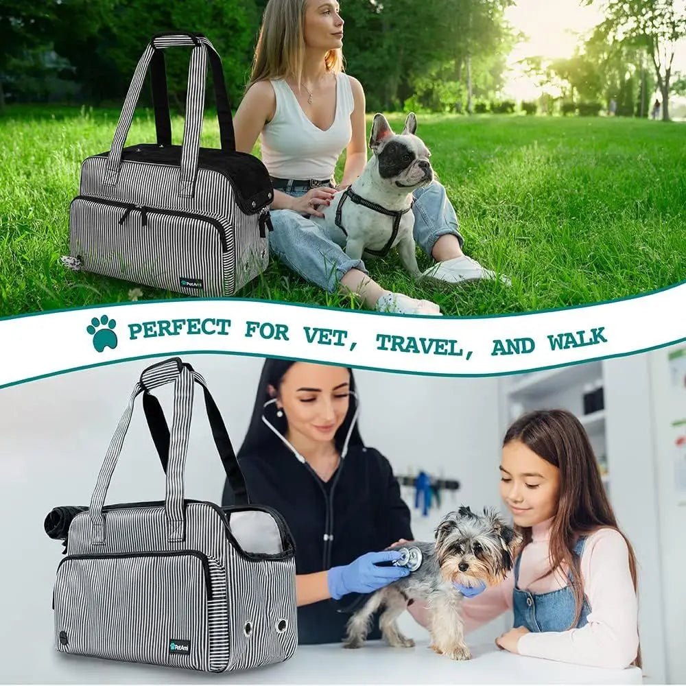 Small Dog Purse Carrier, Soft-Sided Pet Carrier Bag with Pockets, Portable Puppy Cat Travel Handbag Tote, Airline Approved Breat