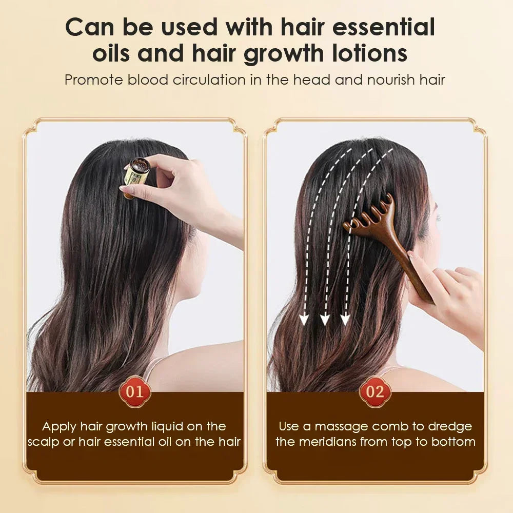 Natural Golden Sandalwood Five-Claw Scalp Massager Gua Sha Tool Back Scratcher Spa Handheld Meridian Massage Comb Hair Care