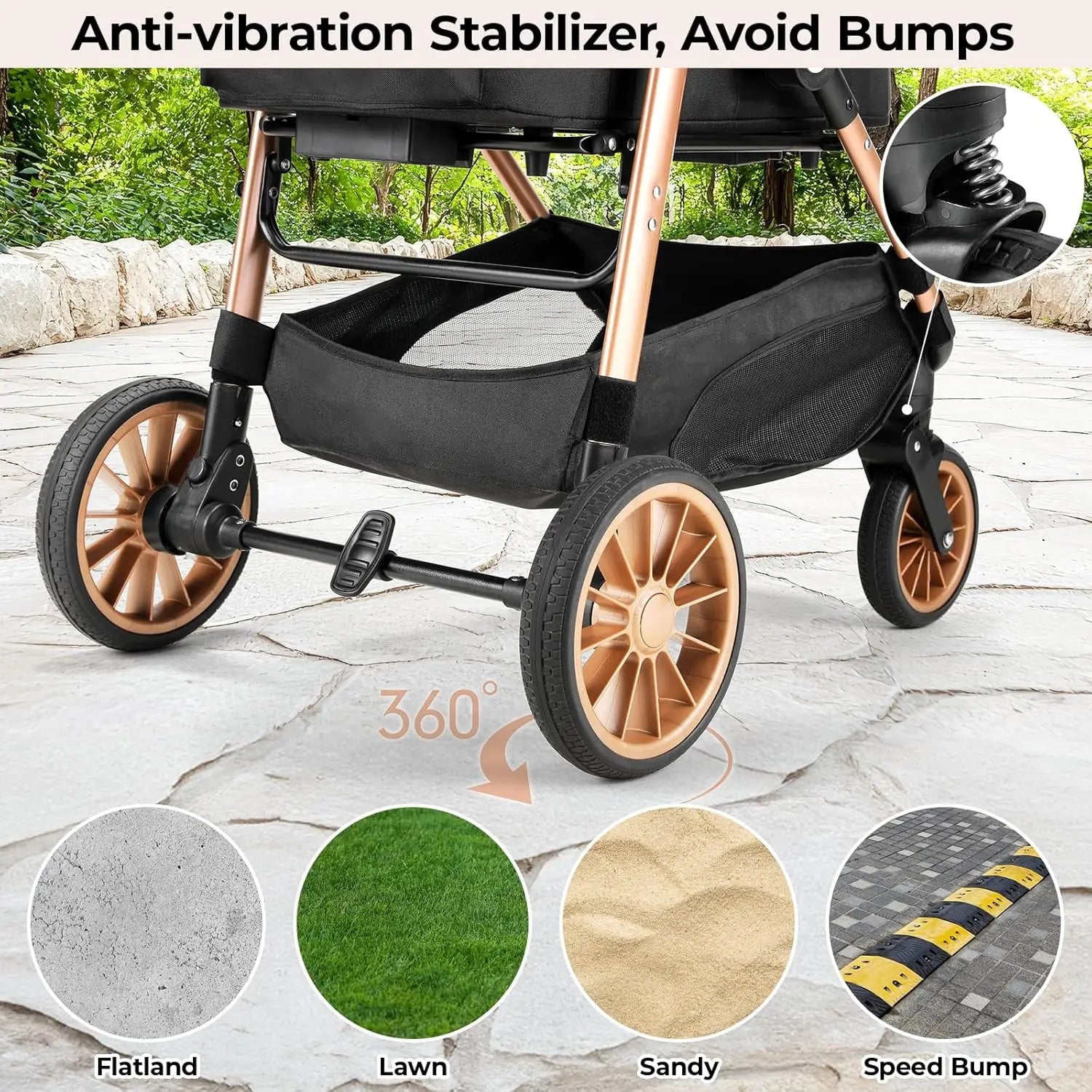360° High Wheels Transport Foldable Cat Pet Stroller 2in1 Dog Buggy Stroller Dog Box Can Be Attached in Car, Max. load 25 kg Imagem secundária do produto