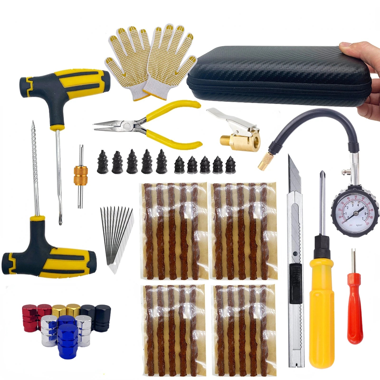 Auto Tire Repair Kit - Puncture Plug Tools, Tyre Puncture Emergency Kit for Universal Tires, with Stirring Glue Repair Tool
