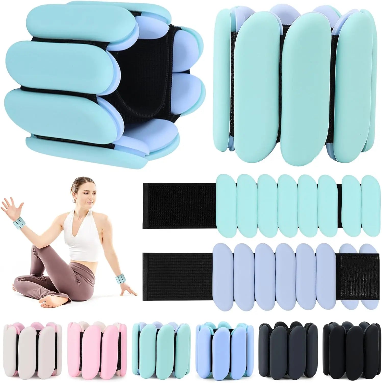 Adjustable Silicone Wrist & Ankle Weights, 2lb Each for Yoga, Pilates, Home Gym, Dance, Cardio Imagen principal del producto