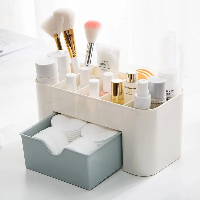 Makeup Organizer Storage Box With Drawer Cotton Swab Stick Storage Case Lipstick Organizer Brush Holder Makeup Acrylic Plastic Imagen principal del producto
