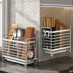 No-Drill Wall-Mounted Utensil Holder. Stainless Steel Space-Saving Organizer for Kitchen Cutlery, Ideal for Small Spaces.