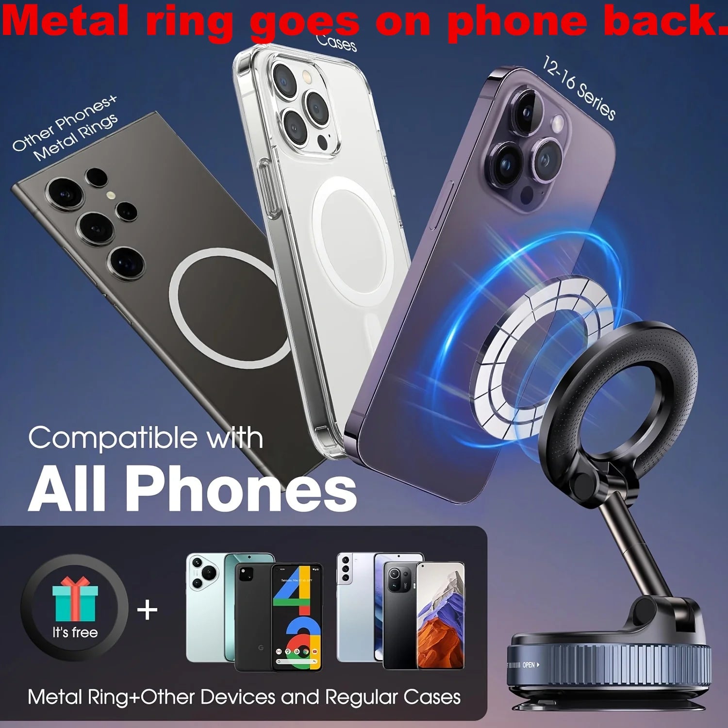 Magnetic Suction Cup Phone Mount for Magsafe 360° Adjustable Magnetic Car Phone Holder Pocket Size Foldable Car Mount