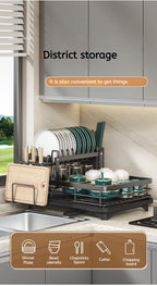 Stainless Steel Dish Drying Rack Adjustable Kitchen Plates Organizer with Drainboard Over Sink Plate Drainer Storage Organizer