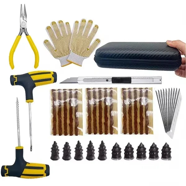 Auto Tire Repair Kit - Puncture Plug Tools, Tyre Puncture Emergency Kit for Universal Tires, with Stirring Glue Repair Tool