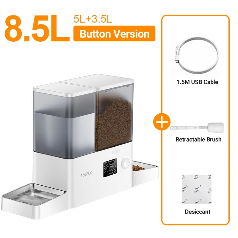 ROJECO 2In1 Automatic Pet Feeder Gravity Water Fountain 8.5L Button Version Auto Cat Kibble Dispenser with Water Refill Drinker Image secondaire du produit