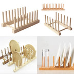 Wooden Dish Drainer Rack Kitchen Dishes Stand Plate Dish Drying Rack Pot Lid Racks Kitchen Organizer Drying Cups Display Shelf