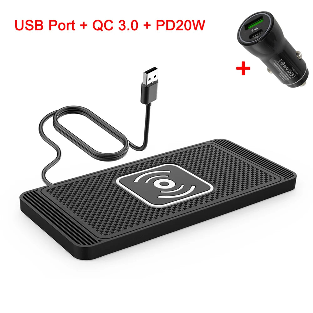 Car Wireless Charger Silicone Non-Slip Pad for iPhone 15 14 13 12 Samsung S24 S23 Xiaomi Car Phone Fast Induction Charging Pad