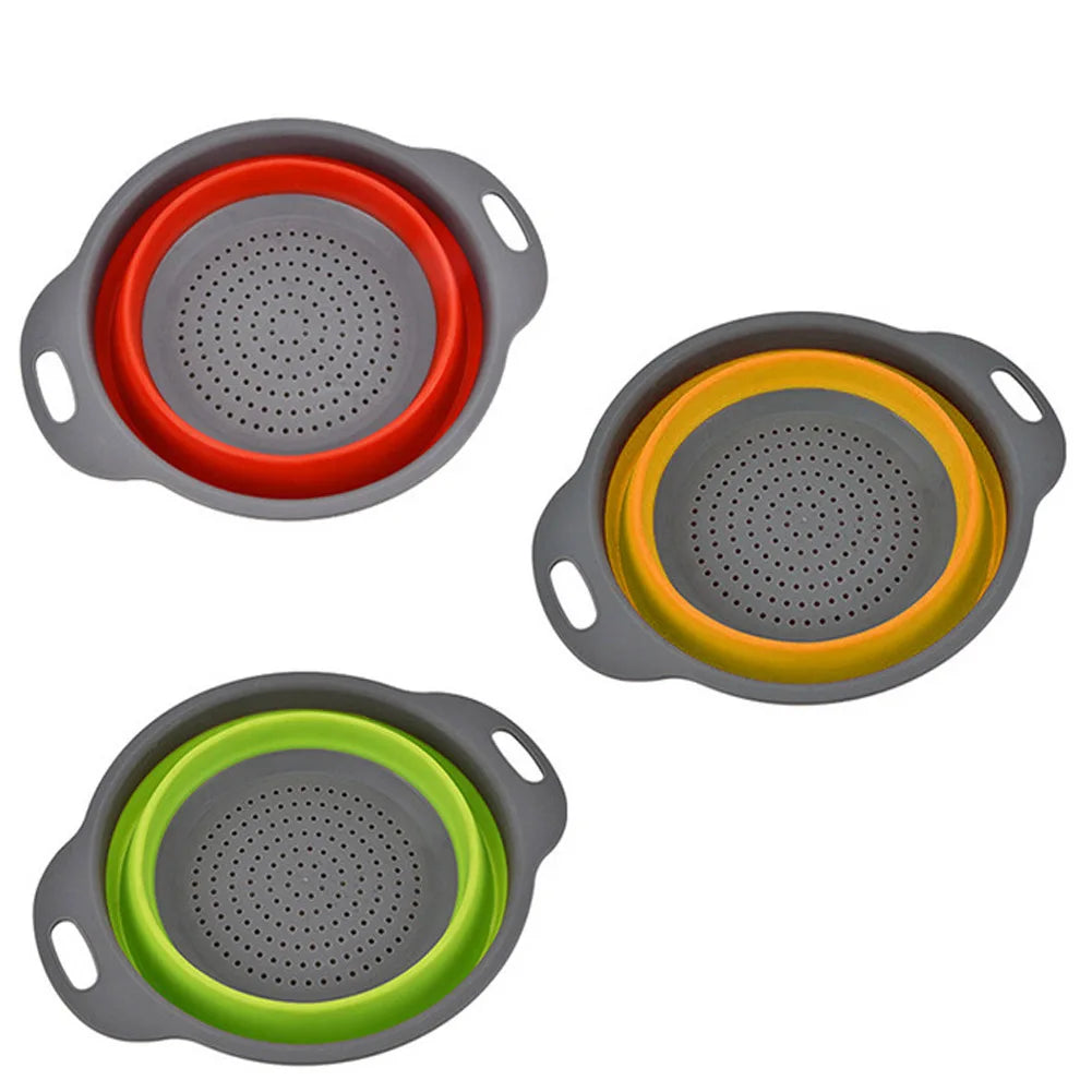 Silicone Folding Drain Basket Fruit Vegetable Washing Basket Foldable Strainer Colander Collapsible Drainer Kitchen Storage Tool