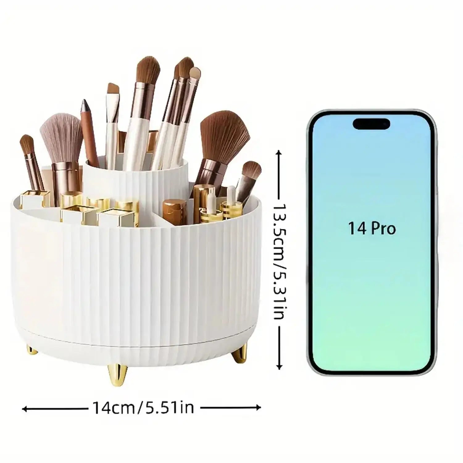 360° Rotating Makeup Organizer - 1pc Plastic Cosmetic Storage with 5 Compartments - Multi-Functional Holder for Brushes Imagen secundaria del producto