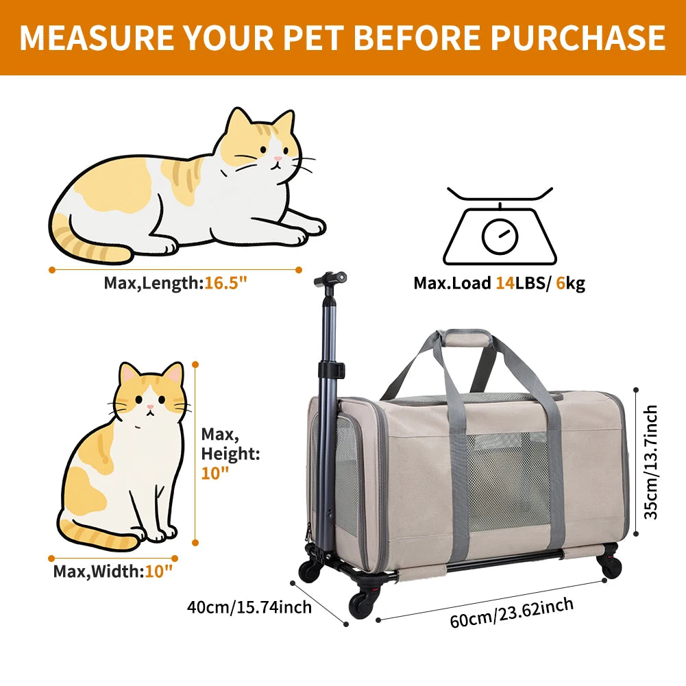 Cat trolley for 2 cats – Cat transport box large with wheels for 2 animals – Transport bag with wheels & safety belts for travel Imagen secundaria del producto