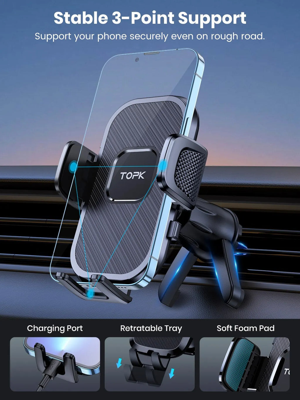 TOPK Car Phone Holder Gravity Stand for iPhone Xiaomi Samsung Car Mobile Support for Dashboard Windshield Air Vent Phone Mount