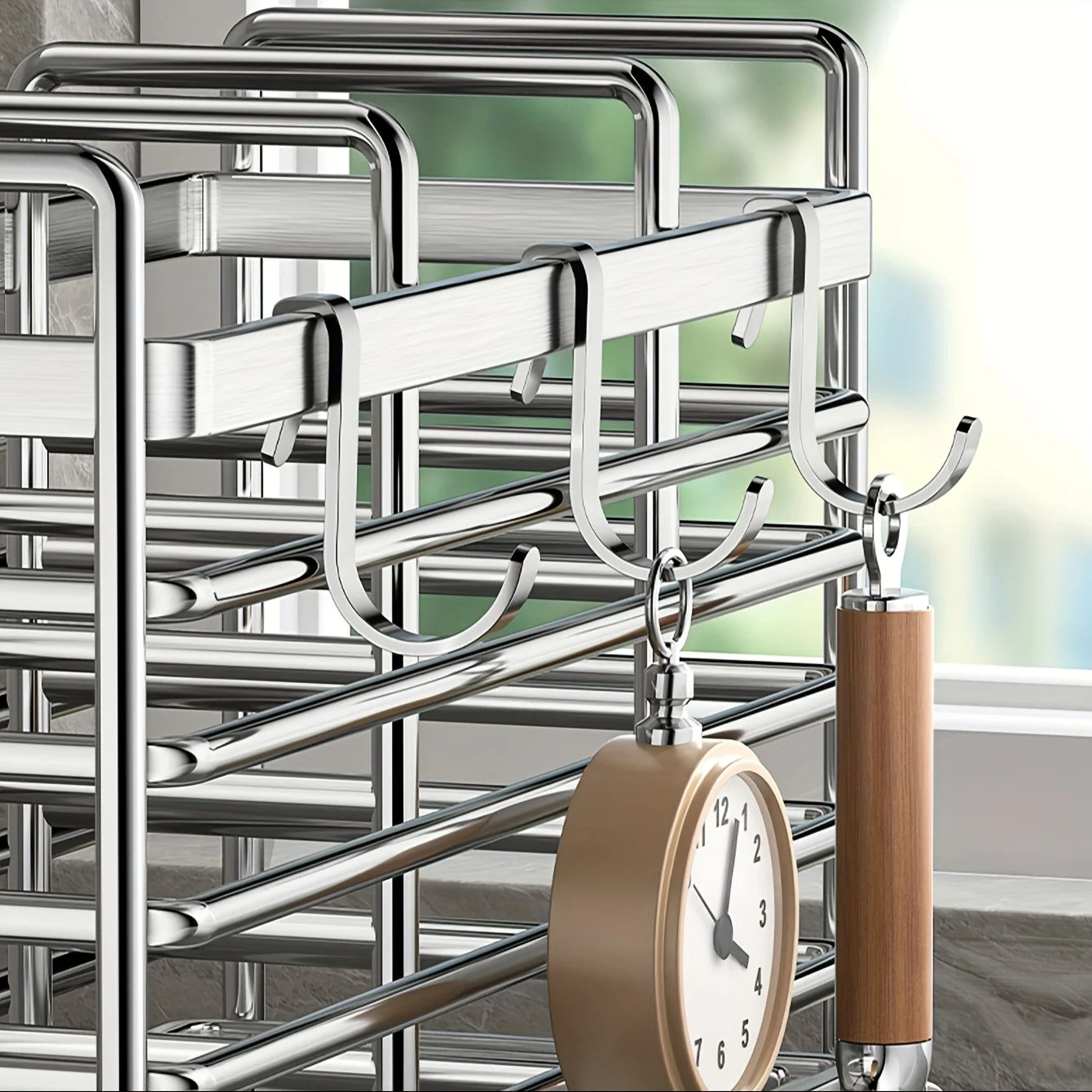 No-Drill Wall-Mounted Utensil Holder. Stainless Steel Space-Saving Organizer for Kitchen Cutlery, Ideal for Small Spaces.