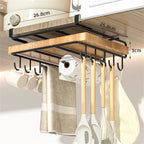 JUSTINLAU Stainless steel Kitchen Hanging Organizer Rack with Hook Paper Towel Rag Hanging Cutting Board Pot Cover Storage Shelf