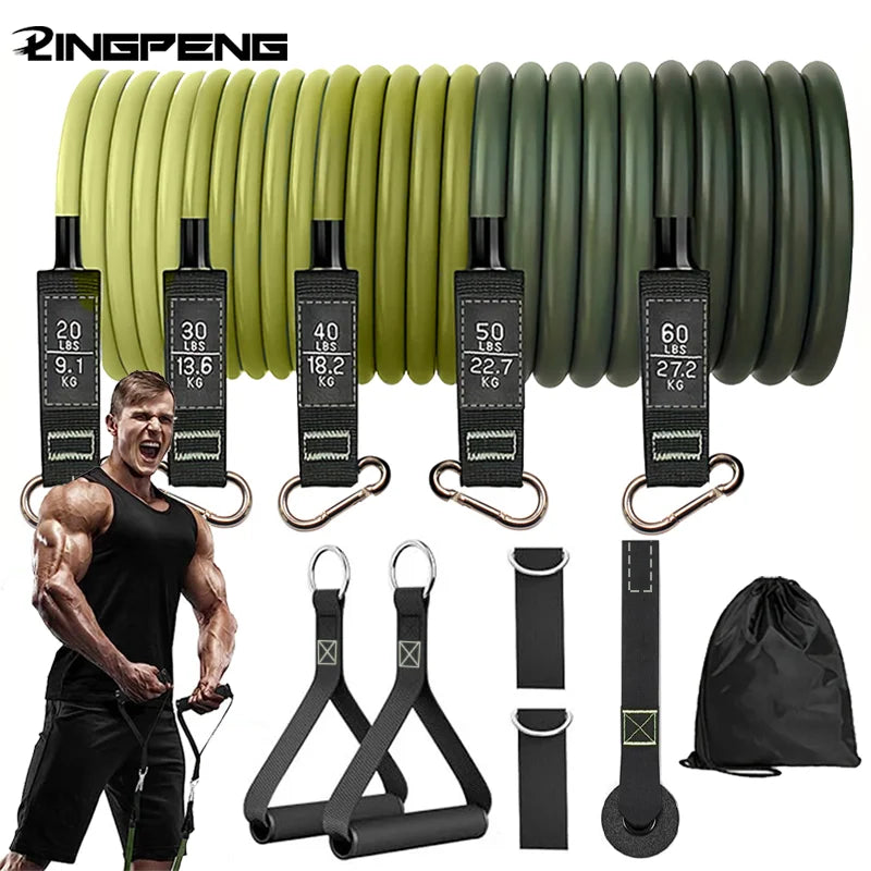 Resistance strap with handle: used for muscle training, strength building, body shaping, yoga, home fitness equipment - natural Main image