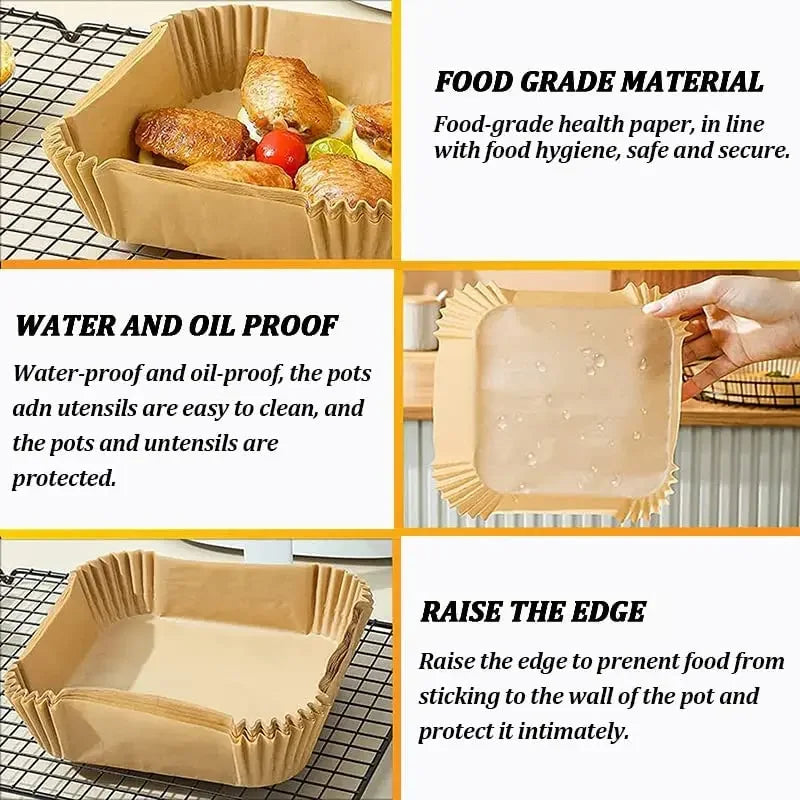 1/100PCS Air Fryer Disposable Paper Square Round Baking Paper Barbecue Plate NonStick Mat Kitchen Oven Oil Absorbing Paper Tool
