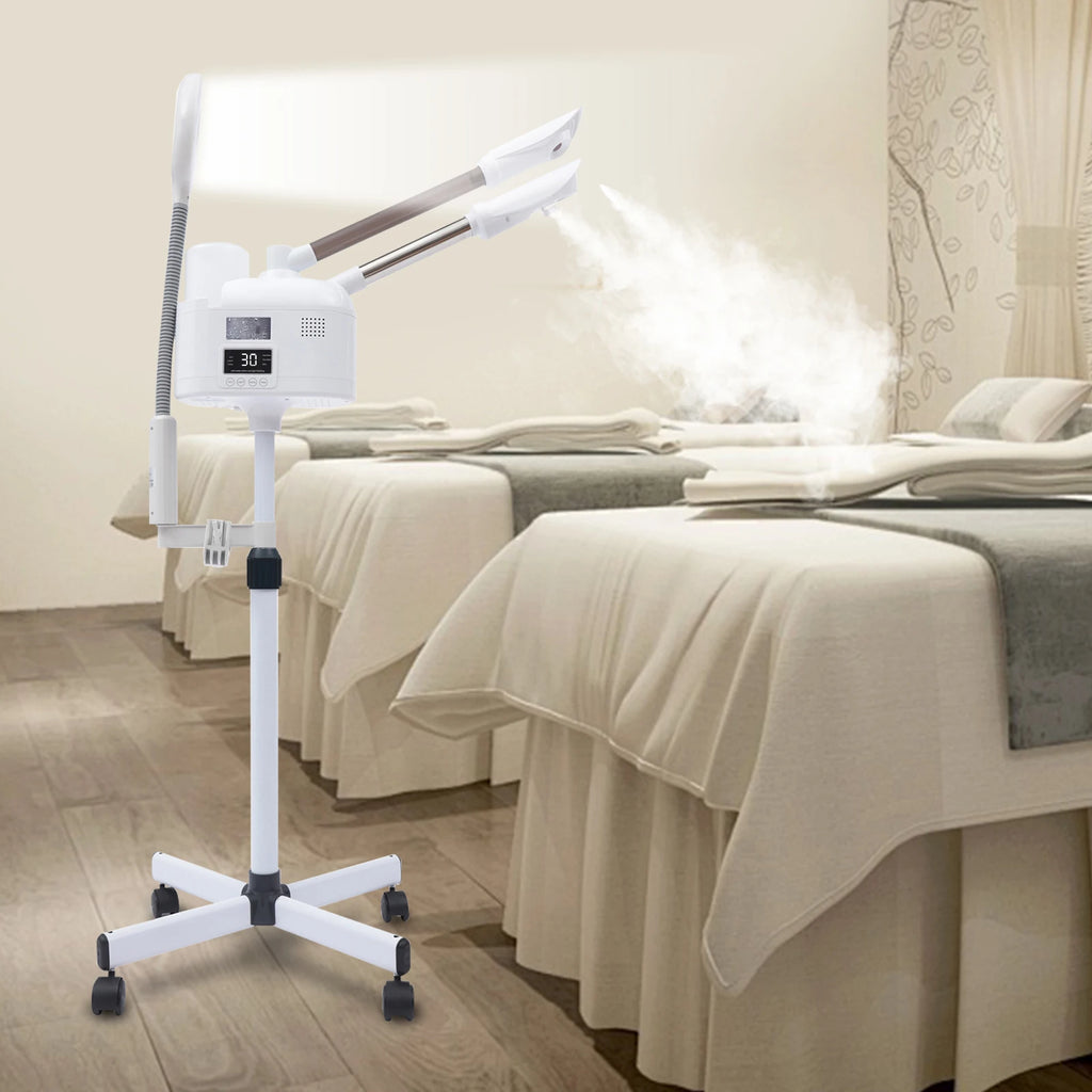 3-in-1 Facial Steamer Beautician Steamer Deep Cleaning w/Hot and Cold Nozzle LED Magnifying Lamp Beauty Salon Spa