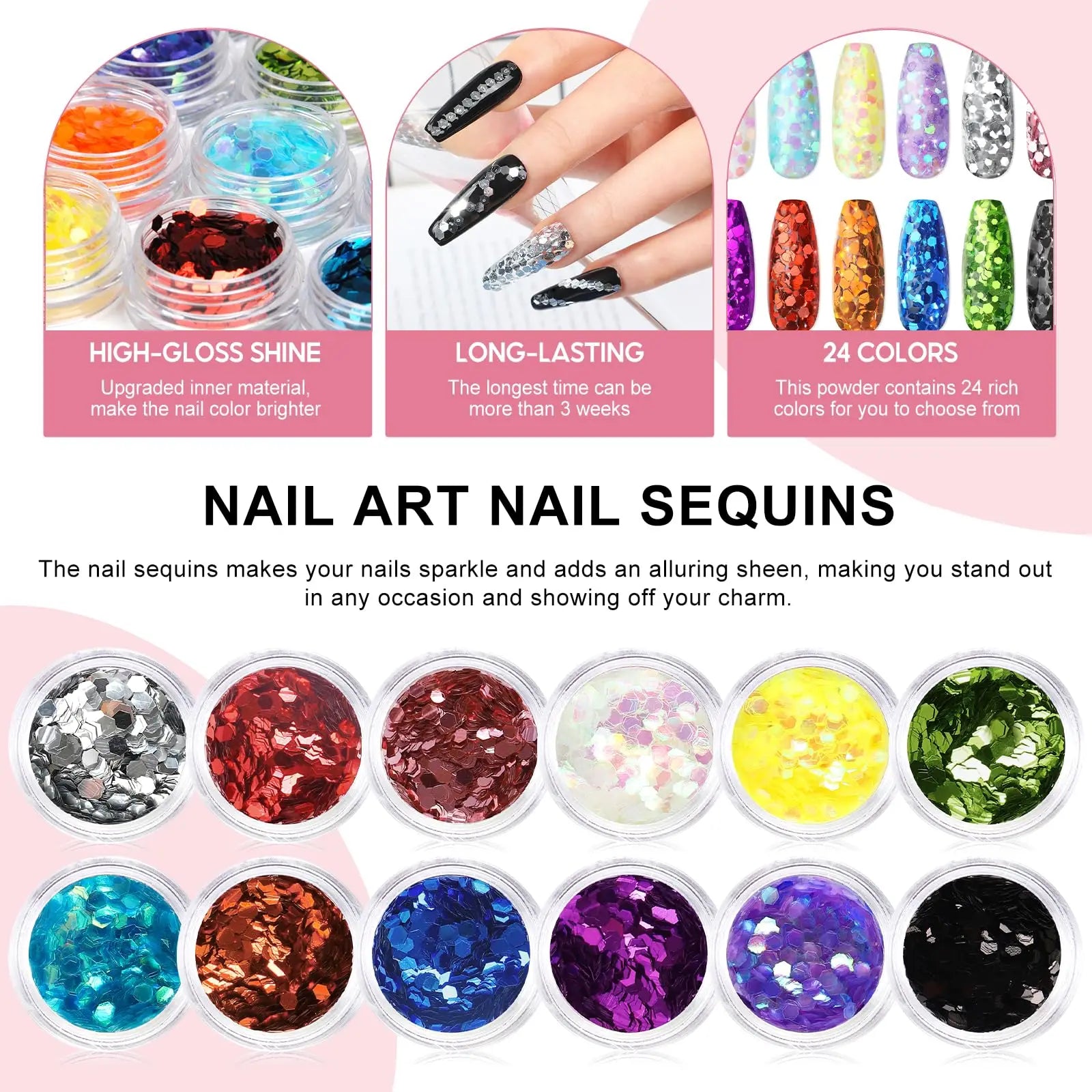 Acrylic Nail Kit with UV Light, Professional Nail Kit Acrylic Set for beginners with Everything 3PC Powder 24PC Glitter Fake Tip Imagen secundaria del producto