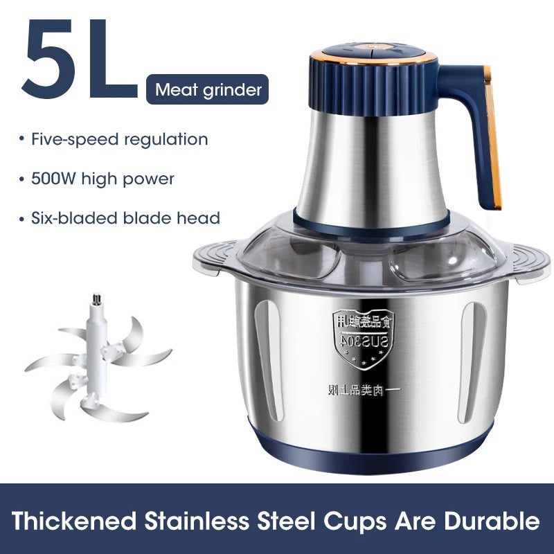 5L Electric Meat Grinders 304 Stainless Steel Food Crusher Multifunctional Vegetable Slicer Chopper Mincer Baby Food Processor Secondary image