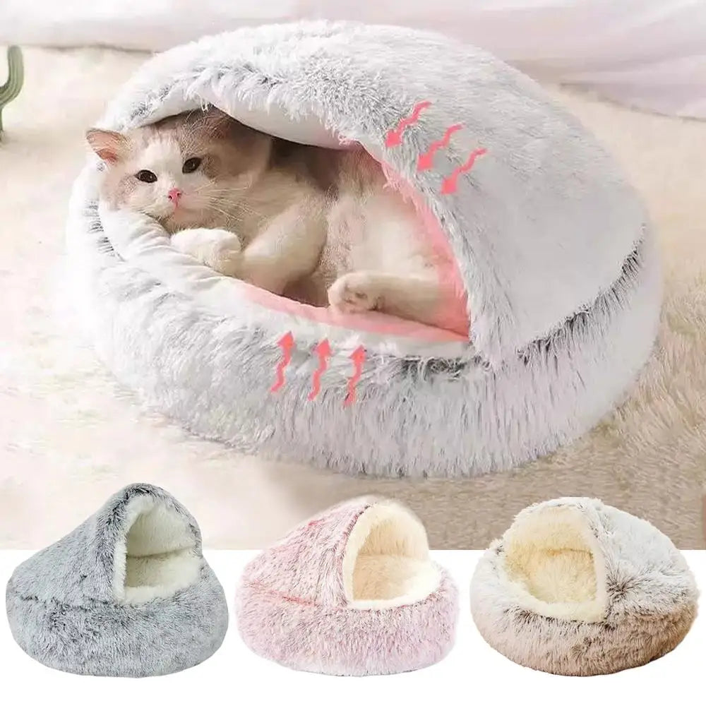 Winter Plush Round Cat Bed Pet Mattress Warm Soft Comfortable Basket Cat Dog 2 in 1 Sleeping Bag Nest for Small Dogs Imagen secundaria del producto