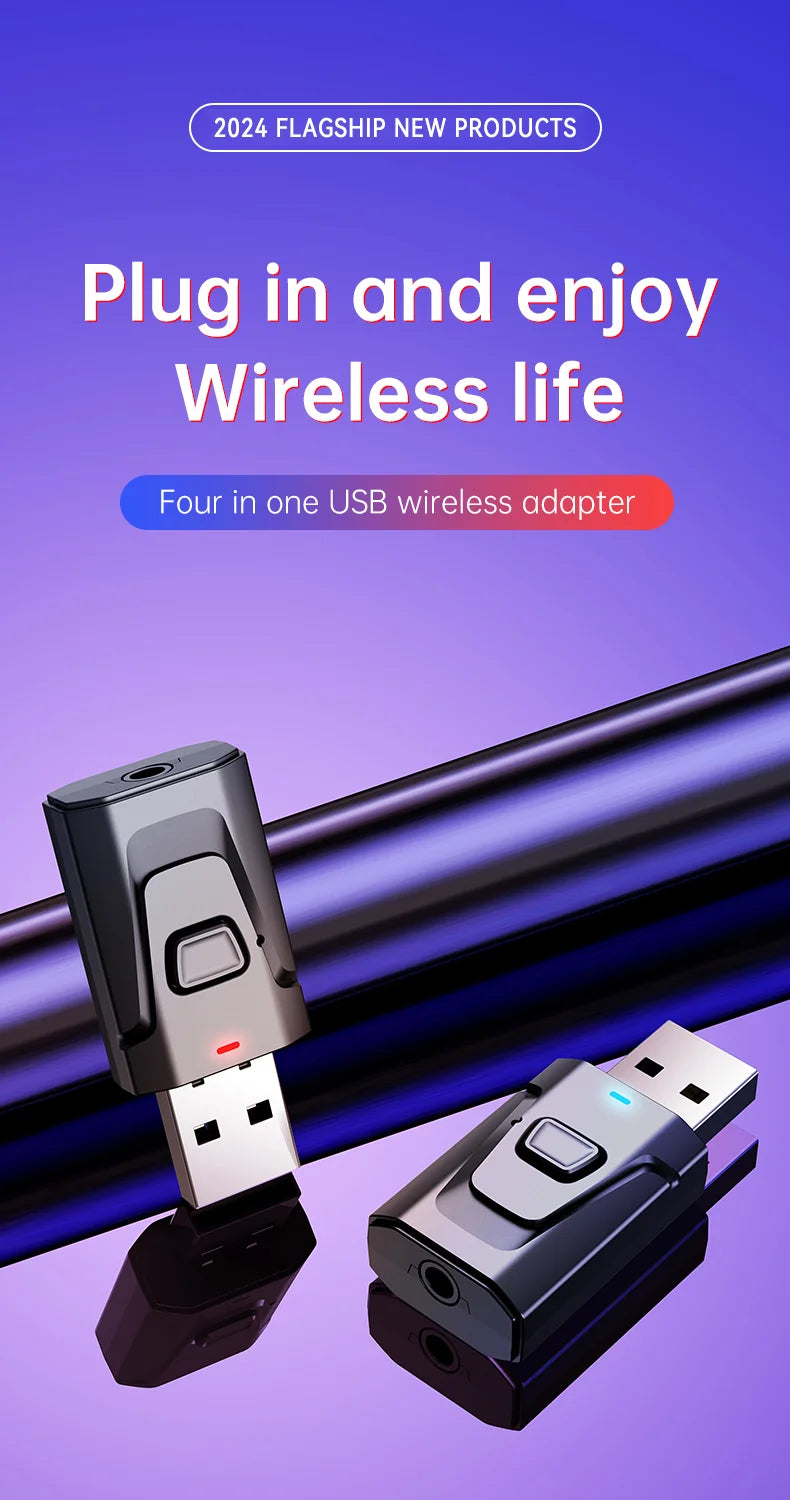 USB Bluetooth 5.4 Audio Transmitter Receiver MIC Wireless Adapter  3.5mm AUX/RCA for TV PC Headphone Home Stereo Car HIFI Music
