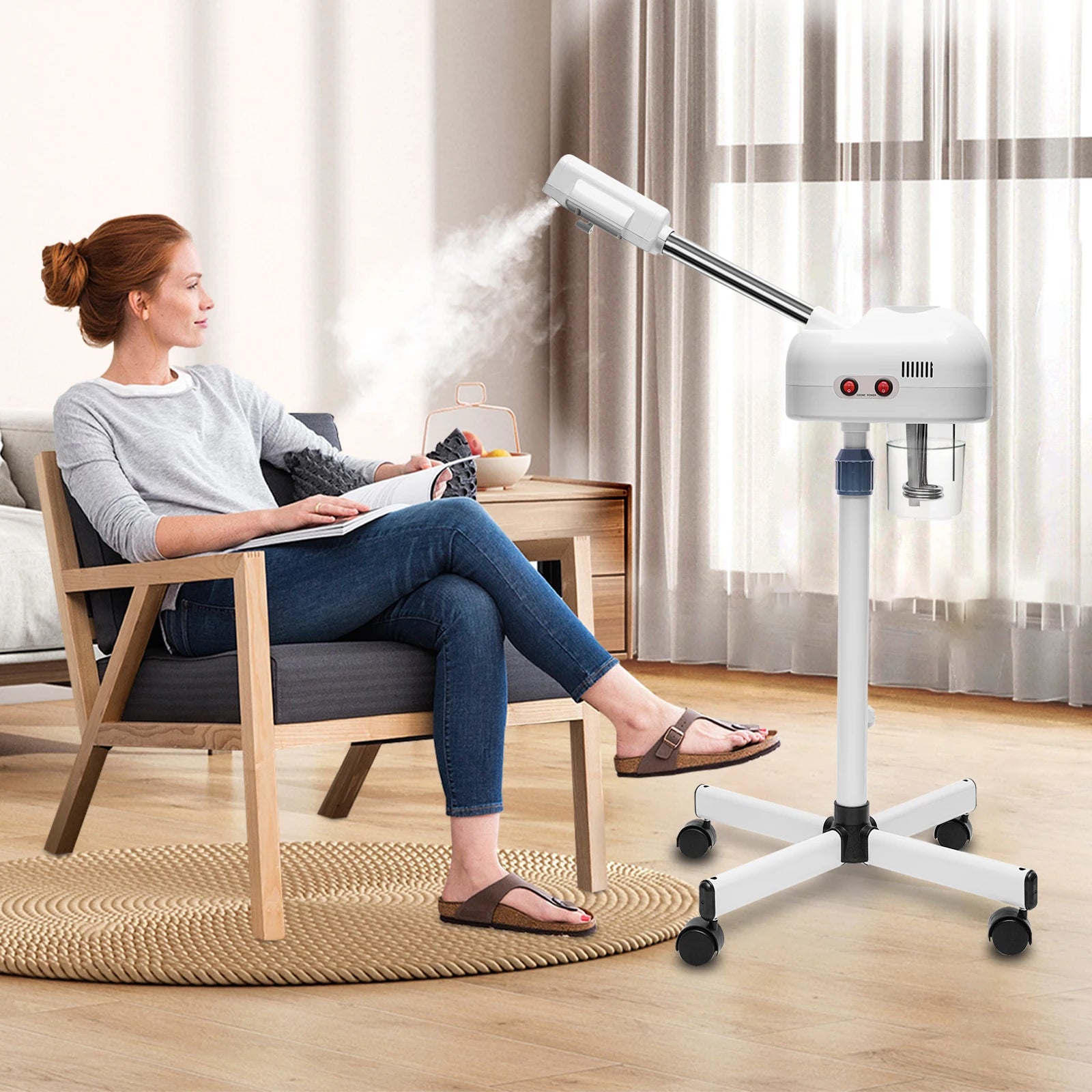 750ml Ozone Facial Steamer Height Adjustable Sprayer 360° Rotatable Movable Skin Care Equipment for Salon Beauty Spa White/Black Imagem secundária do produto