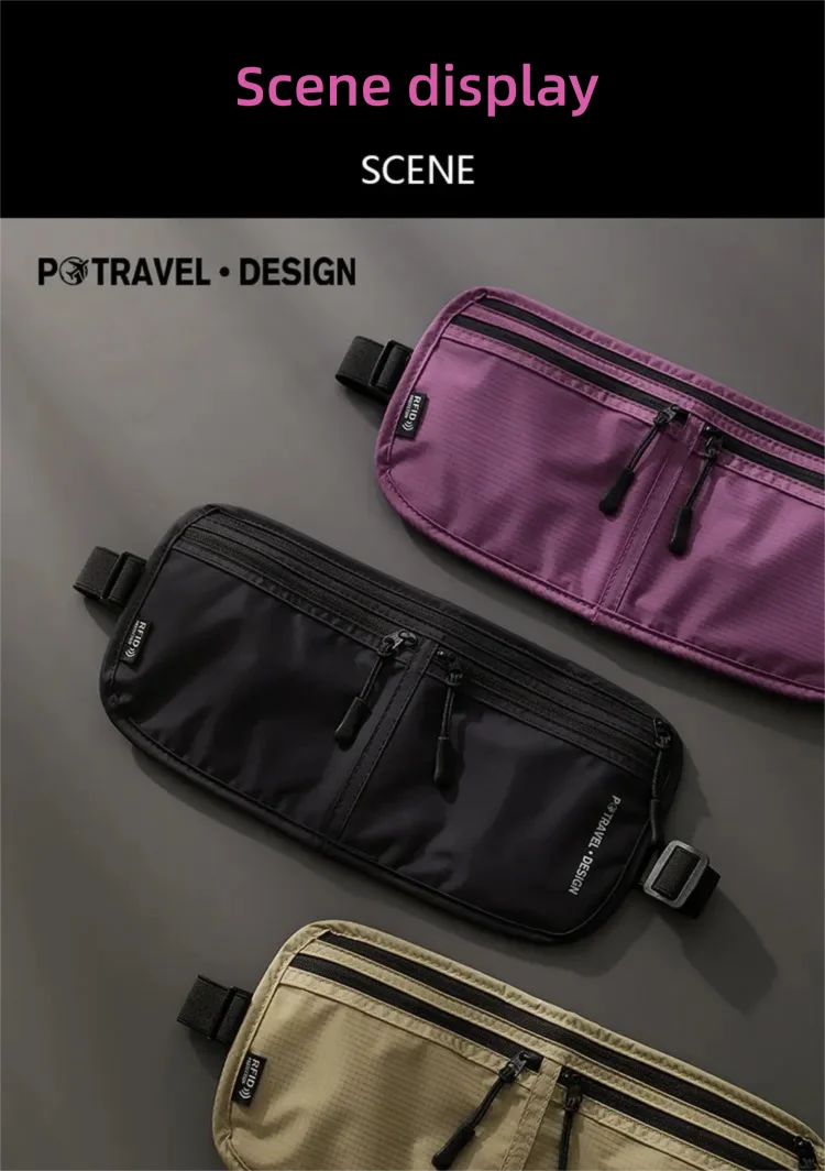 Travel Money Belt Waist Bag Waterproof RFID Blocking Anti-Theft Passport Holder Hidden Pocket Secure Waist Pouch Fanny Pack for