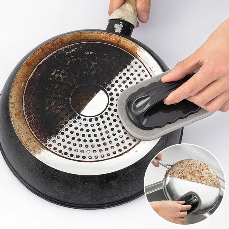 Magic Emery Sponge Brush Wipe Eraser Cleaner Kitchen Bath Rust Strong Decontamination Cleaning Tools With Handle Household Tools Imagen principal del producto