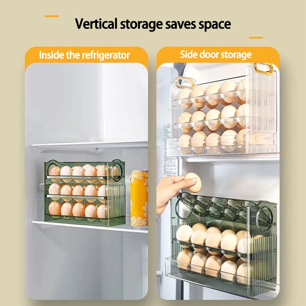 Kitchen Large Capacity Egg Fridge Storage Box - Portable Multi-Layer Egg Tray Organizer, Auto Opening/Closing Egg Holder Image principale du produit