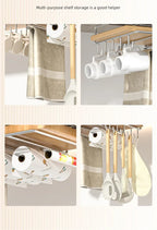 JUSTINLAU Stainless steel Kitchen Hanging Organizer Rack with Hook Paper Towel Rag Hanging Cutting Board Pot Cover Storage Shelf