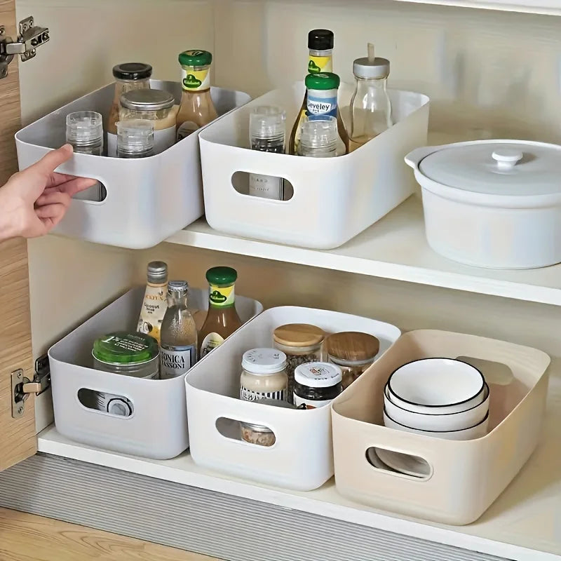 5pcs Stackable Storage Box Set,Rectangular Plastic Organizer Containers,Durable, Reusable,for Kitchen,Bathroom,Dorm Essentials Imagen secundaria del producto