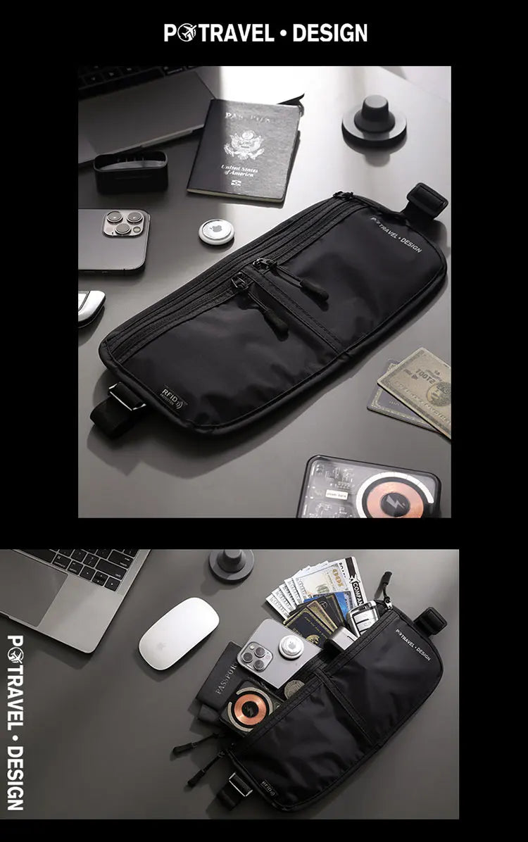Travel Money Belt Waist Bag Waterproof RFID Blocking Anti-Theft Passport Holder Hidden Pocket Secure Waist Pouch Fanny Pack for