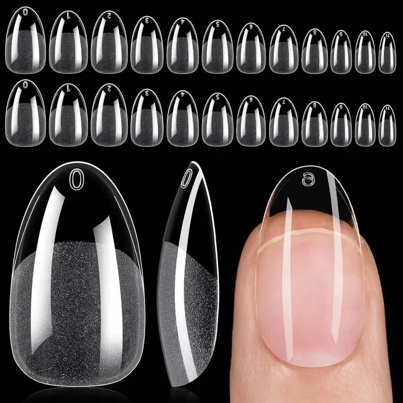 120Pcs Short Almond Oval Fake Nail Tips Extension System Sculpted Full Cover Nail Gel French Ballerinas Capsules Press On Tips
