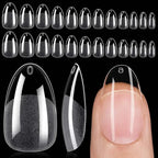 120Pcs Short Almond Oval Fake Nail Tips Extension System Sculpted Full Cover Nail Gel French Ballerinas Capsules Press On Tips