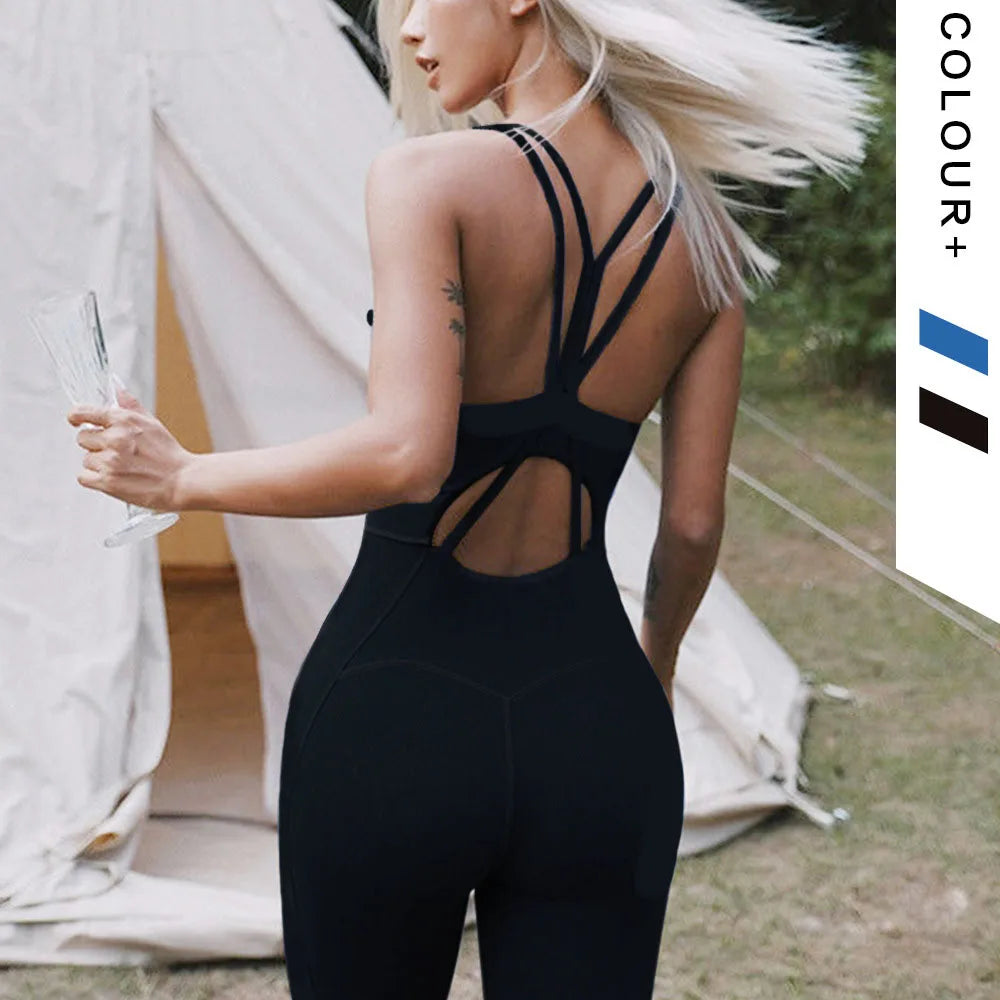Sleeveless Sexy Fitness Jumpsuits Yoga Set With Pads Sportswear Gym Workout Clothing Athletic One Pieces Bodysuits Tracksuits Image principale du produit