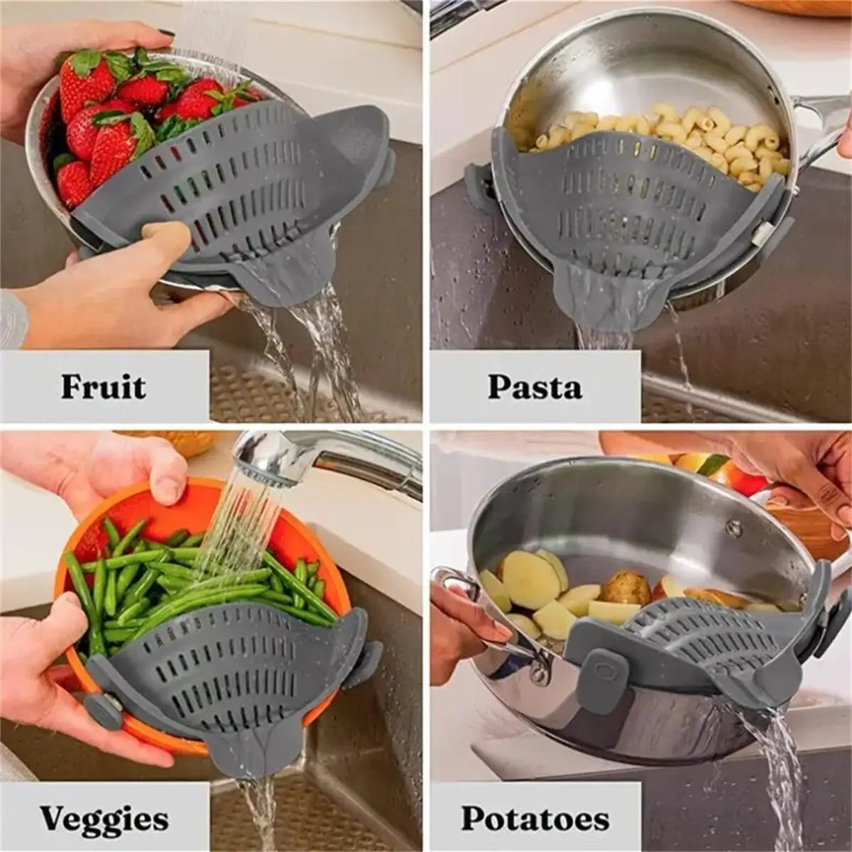 1pc Adjustable Silicone Clip-On Strainer for Pots, Pans, and Bowls - Handheld Drainer for Noodles, Pasta Image secondaire du produit