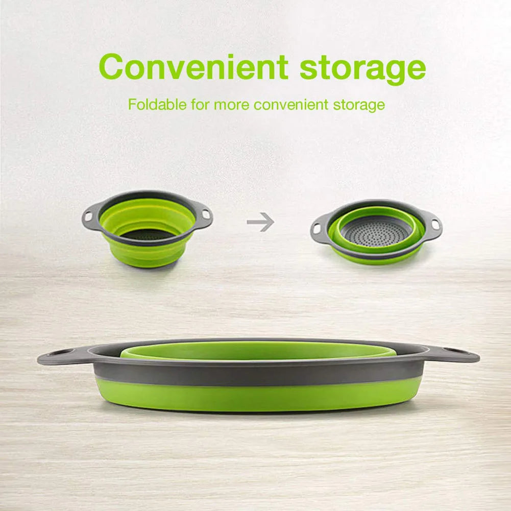 Silicone Folding Drain Basket Fruit Vegetable Washing Basket Foldable Strainer Colander Collapsible Drainer Kitchen Storage Tool