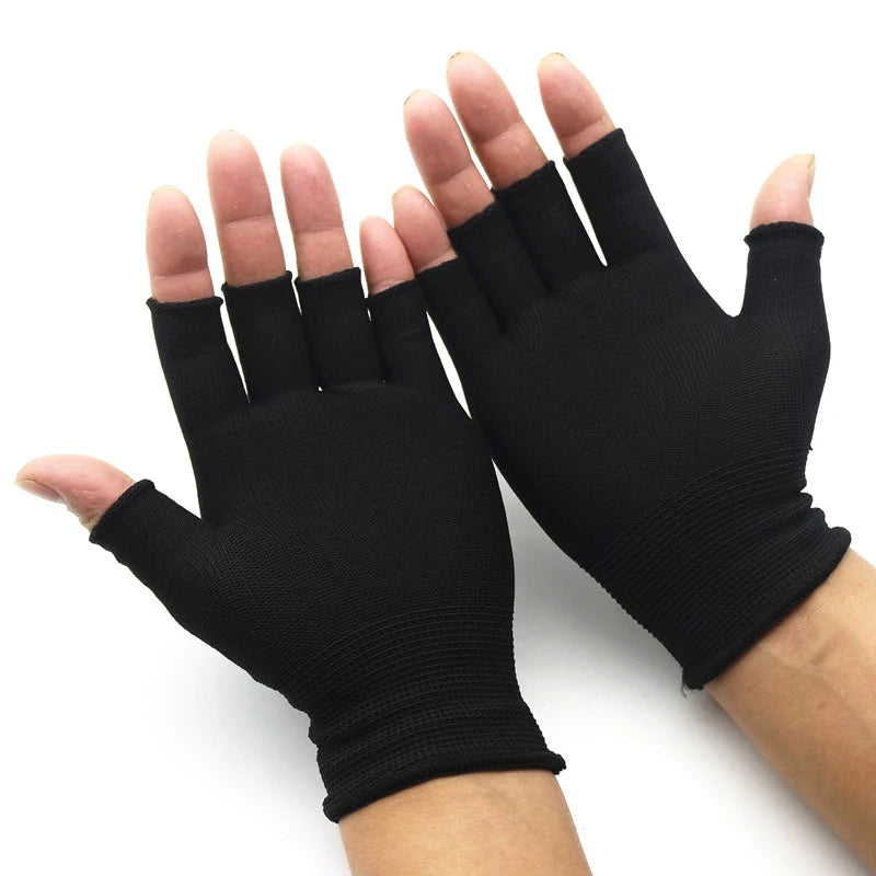 1Pair Black Half Finger Fingerless Gloves For Women And Men Wool Knit Wrist Cotton Gloves Winter Warm Workout Gloves Image secondaire du produit