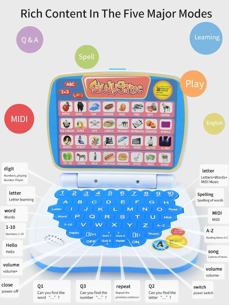 Learning Machine Laptop Computer Child Electronic Preschool Language Education Toys Gift Toddler Kid Developing Cognitive Skills