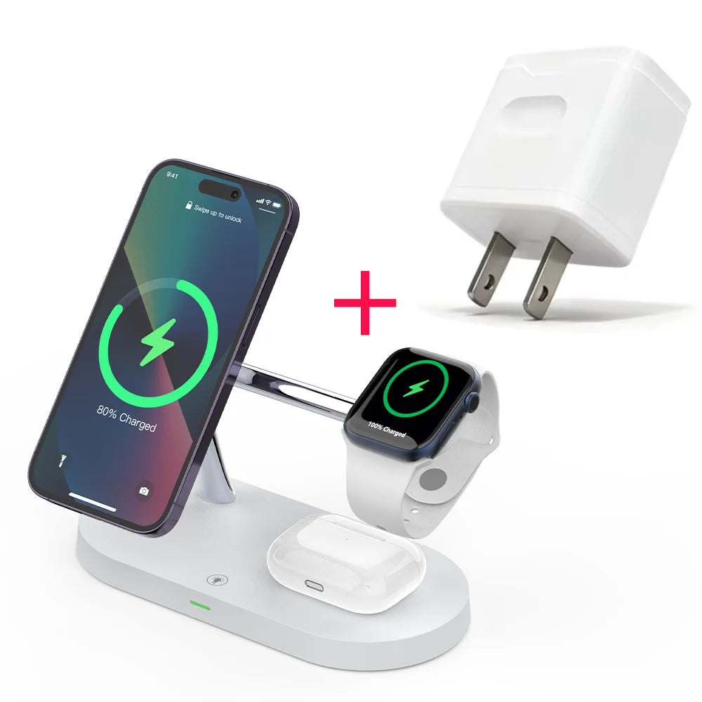 3 in 1 Wireless Charger Stand Magnetic For iPhone 12 13 14 15 Fast Charging Station for Apple Watch 9 8 7 6 5 Airpods 2 3 Pro