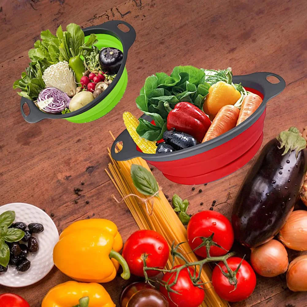 Silicone Folding Drain Basket Fruit Vegetable Washing Basket Foldable Strainer Colander Collapsible Drainer Kitchen Storage Tool
