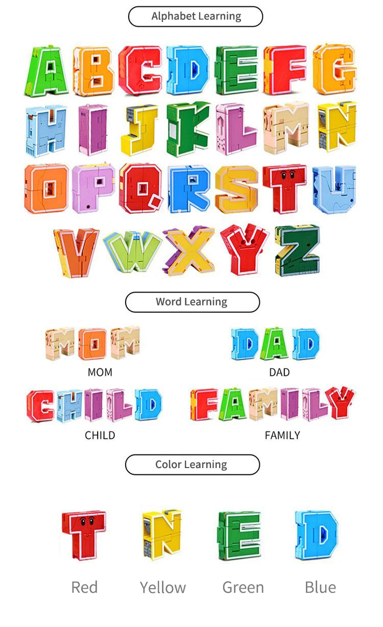 New Learning Toys 26 Letters Learnable Words Transformable  Combinable Robots Alphabet Toys For Kids Gifts Learn Play Robot Toy
