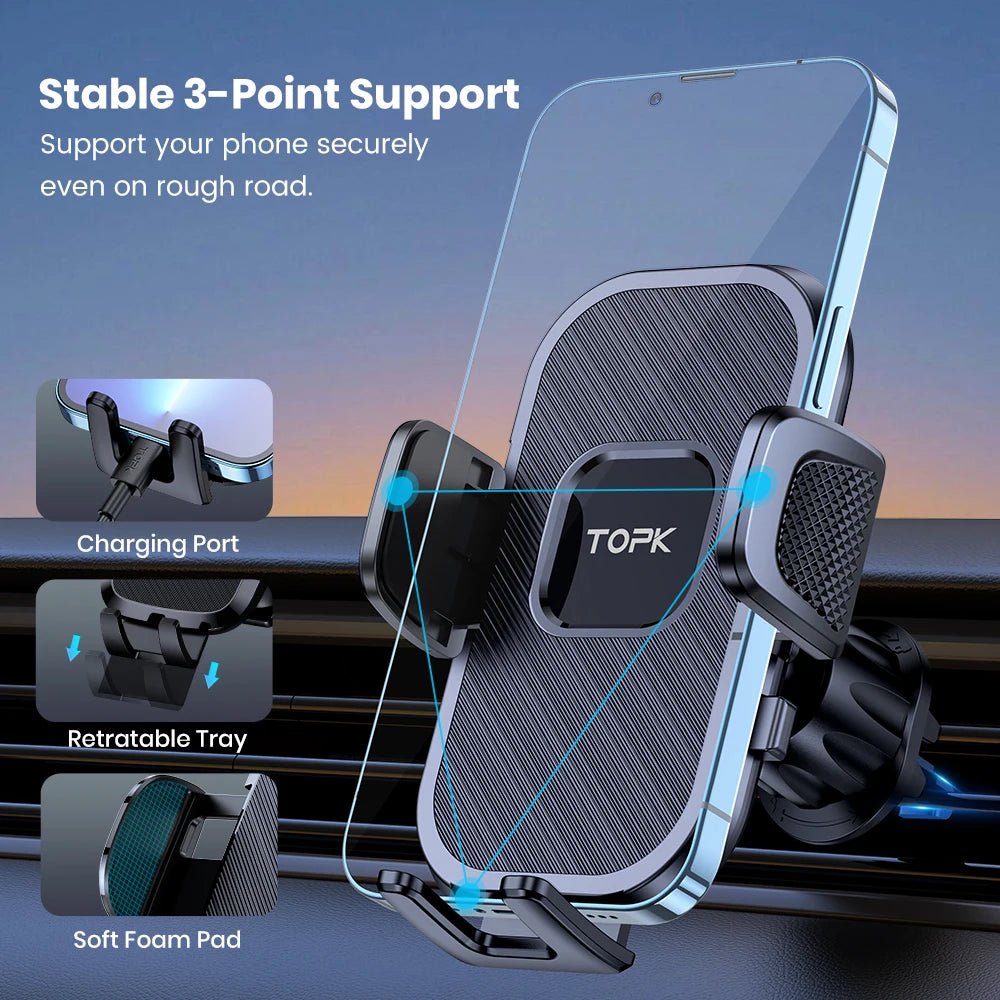 TOPK Car Phone Holder Air Vent Suction Cup Mount for iPhone Xiaomi Samsung Auto Mobile Support GPS Stand Dashboard Bracket