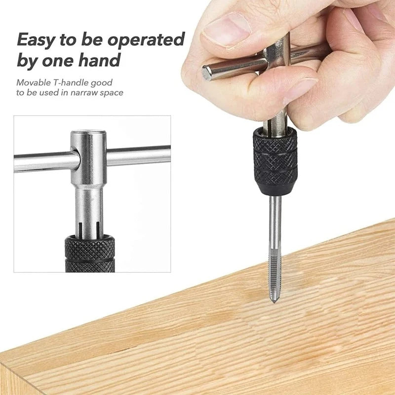 T-Handle Wrench  M3 M4 M5 M6 M8 Hand Tap Reamer Thread Tapping Tool Set Adjustable Machine Screw Thread Tapping Drill Bit Imagen secundaria del producto