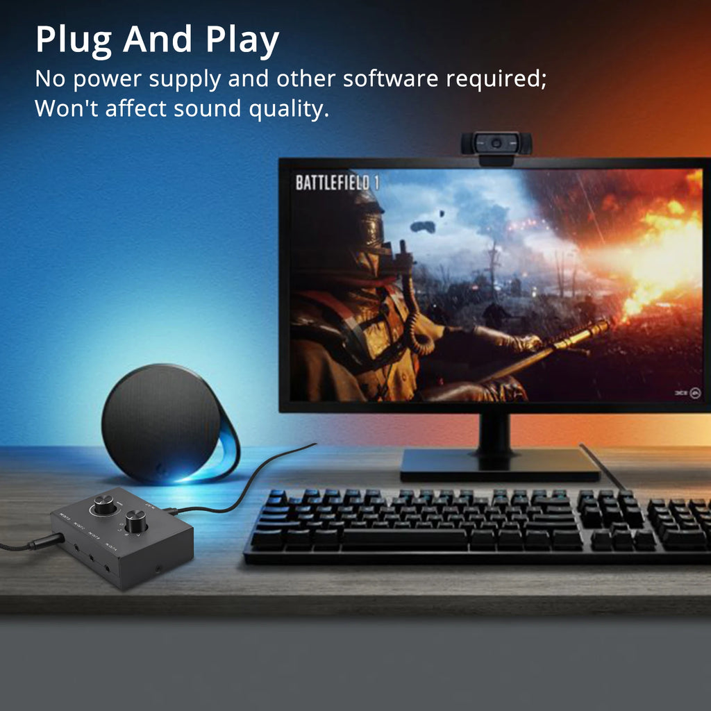4 Way/2 Way 3.5mm Stereo Audio Switcher Bi-Directional Audio Switch Splitter Box 2 In 1 Out 4 In 1 Out with Mute Button