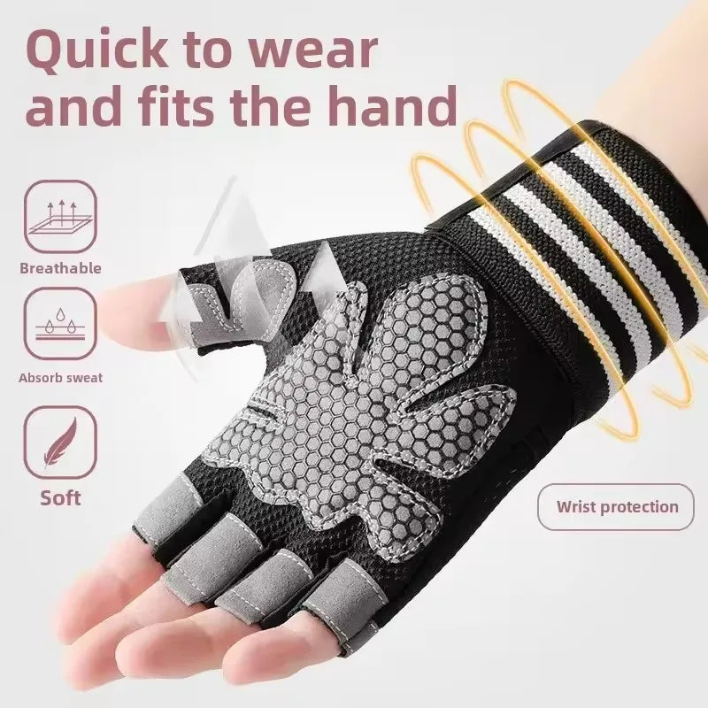 1 Pair Dumbbell Gloves Men Women Weightlifting Crossfit Bodybuilding Workout Sport Gym Training Gloves Non-slip Wrist Protector